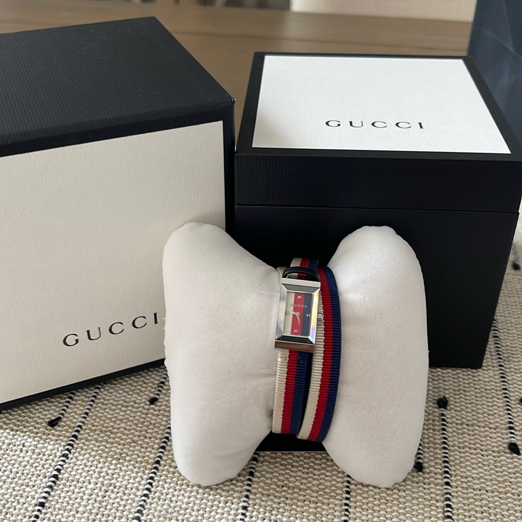 Gucci Stainless Steel Nylon 14mm Web G-Frame Double Wrap Quartz Watch